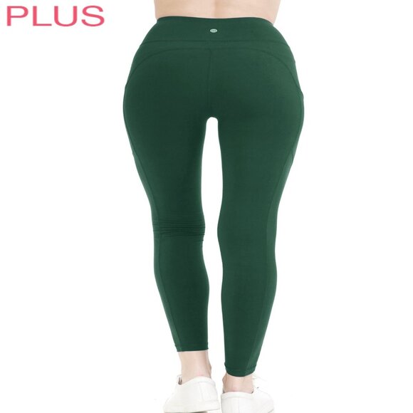 Women Sculpting Detailed High Waist Yoga Leggings w/Pockets Forest Green 1X-3X - Picture 3 of 5